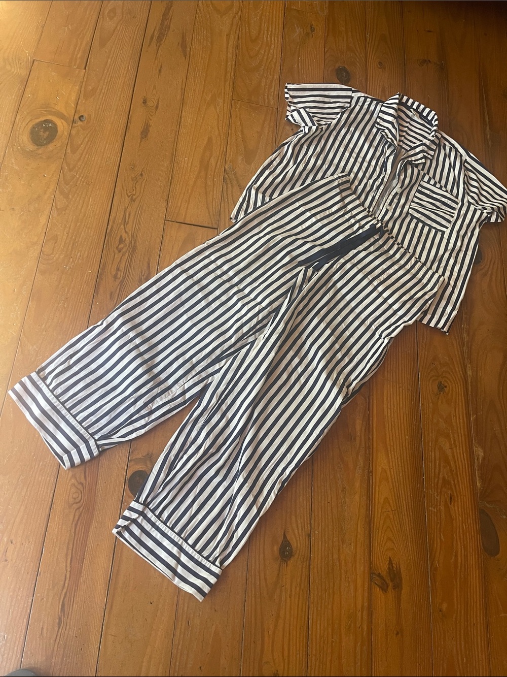 Soma Navy& White Striped Short-Sleeve Button , elastic pant pajamas.